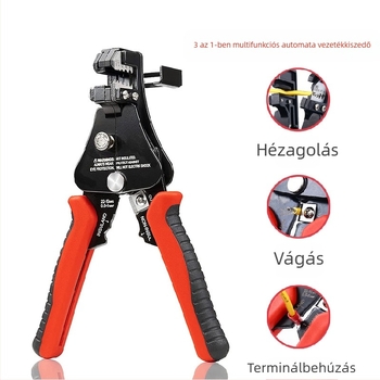 Teljesen automata, többfunkciós huzal- és optikai kábel lehúzó fogó fogakkal – lehúzási tartomány 1.0–3.2 mm, súly 0,36 kg