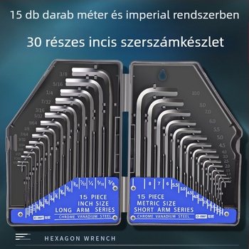 World Craftsman krom-vanádium acél hex kulcs készlet, fekete oxidációs felülettel, hosszított, 30 darab, metrikus és imperiális méretek