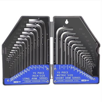 World Craftsman krom-vanádium acél hex kulcs készlet, fekete oxidációs felülettel, hosszított, 30 darab, metrikus és imperiális méretek