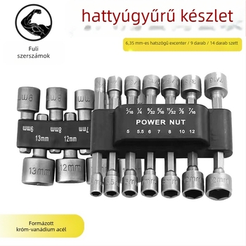 Hexagonális fejű készlet elektromos fúróhoz és csavarhúzóhoz, króm-vanádium acél, bevonat, típus: kulcsfej