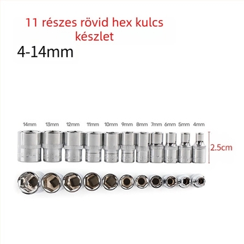 Blade Routine 11 részes alumíniumötvözetből készült socket készlet, 1/4 hex adapterrel, rövid és hosszú fejű, metrikus kivitel
