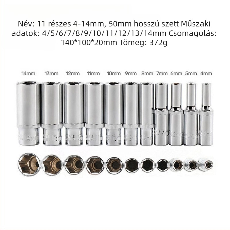 Blade Routine 11 részes alumíniumötvözetből készült socket készlet, 1/4 hex adapterrel, rövid és hosszú fejű, metrikus kivitel