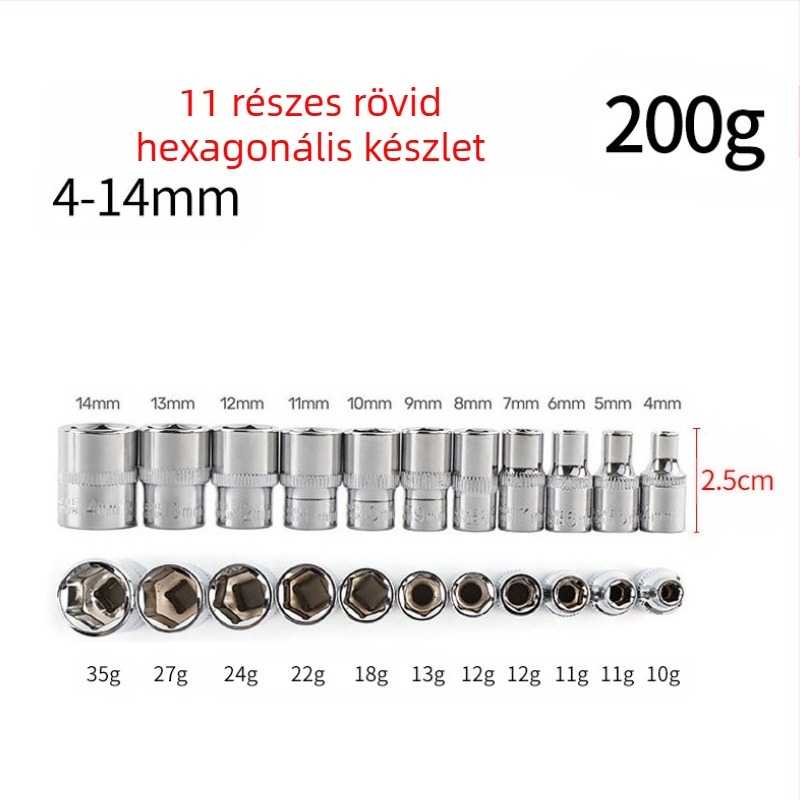 Blade Routine 11 részes alumíniumötvözetből készült socket készlet, 1/4 hex adapterrel, rövid és hosszú fejű, metrikus kivitel