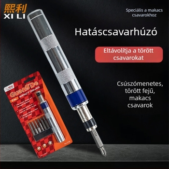 Mini ütőcsavarhúzó hexagon markolattal, nagy tételben készlet (Anyag: S2+CRV; Hatszögletű markolat)
