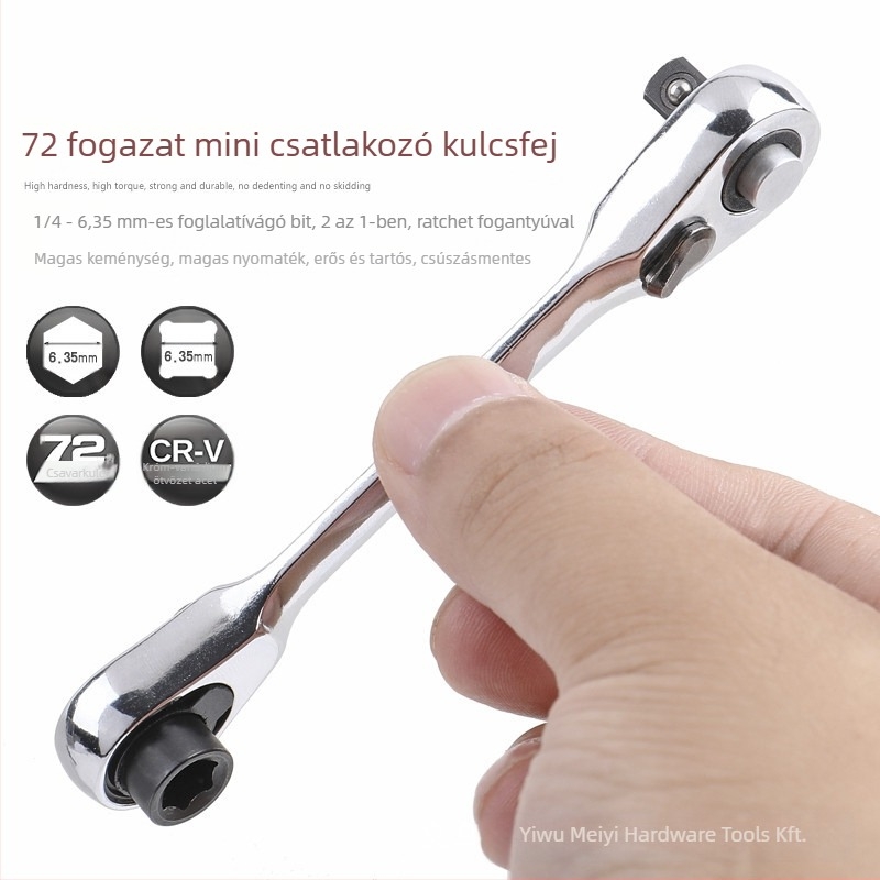 Mini csattanó kulcs 1/4 hüvelykes négyszögletes meghajtóval, kétoldalas, négyszögletes fej, króm-vanádium acél, fényes krómozott bevonat