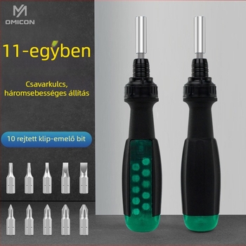 11–in–1 csavarhúzó készlet tekerővel és teleszkópos nyéllel – mágneses, szigetelt, króm-vanádium ötvözetű acél, 11 darab