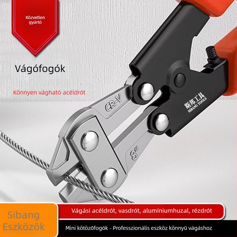 Sibang 8 hüvelykes drótvágó olló króm- vanádium acélból, mini hordozható, megkönnyíti a vágást (Márka: Sibang; Anyag: króm- vanádium acél; Tömeg: 0.26 kg; Típus: drótvágó olló)