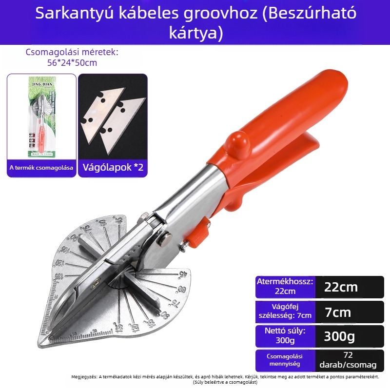 Többcélú szögolló – 45°-os derékszögű élzáró horny, kés hossza 80 mm, szélesség 75 mm, vastagság 1 mm