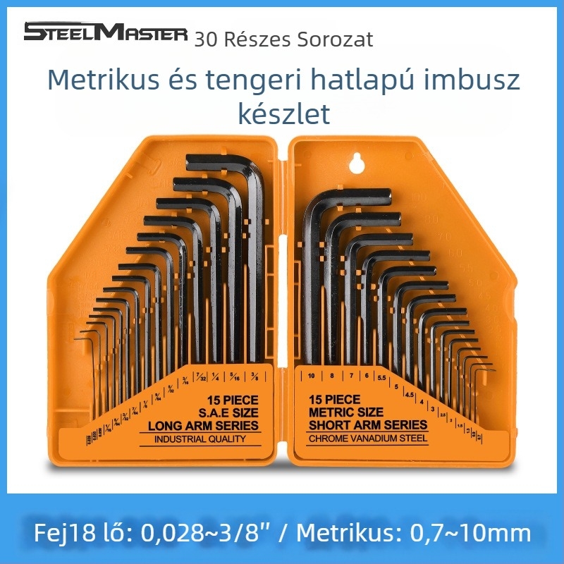 Steelmaster 30 darabos gömbfejű imbuszkulcs-készlet krom-vanádium acélból, fej típusa: hatszögletes aljzat