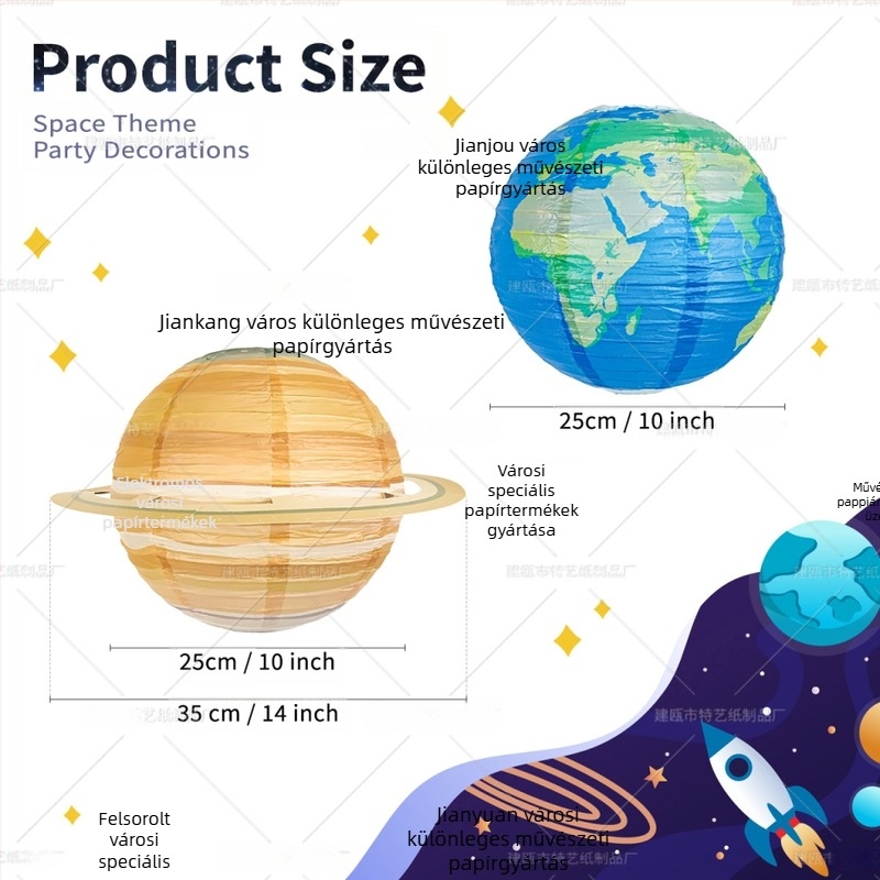 Nyolc darabos papírlámpás készlet, bolygók témájú, kerek formájú, kézműves DIY parti dekoráció