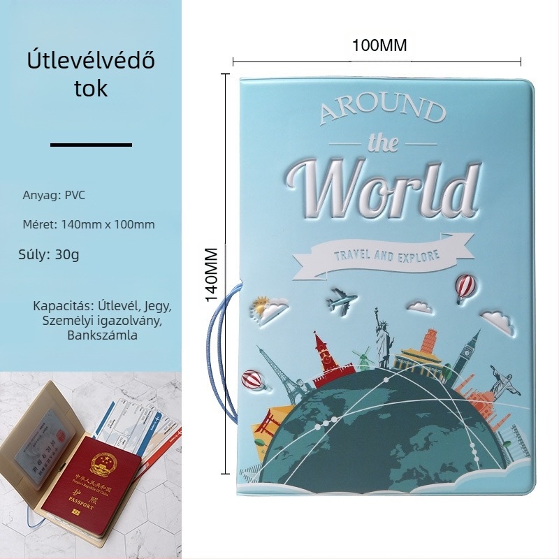 Útlevél- és jegy tartó — PVC anyag, 1 hajtás, belső szintetikus bőr, városi letisztult stílus