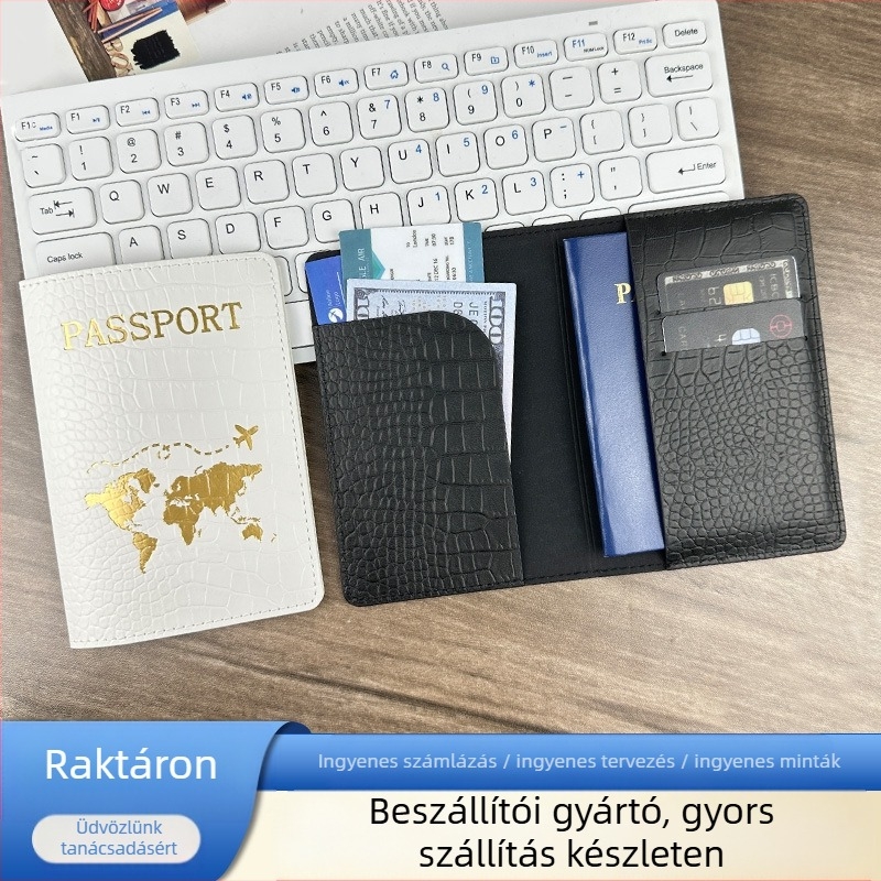 PU bőr krokodil mintás útlevél-tartó, szintetikus bélés, útlevél és személyazonosító tárolására, mindennapi használatra