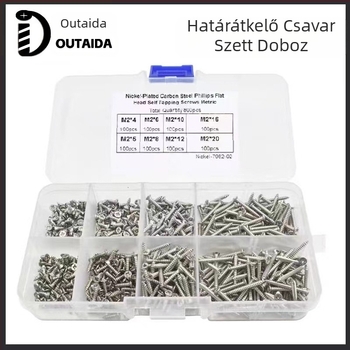 Outaida önmetsző csavarok készlet – 800 darab, kúpos fejű, nikkel bevonatú, szénacél Q235, GB846