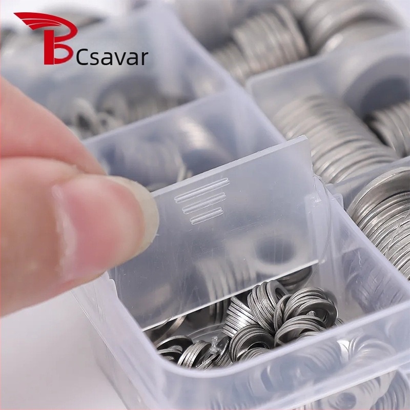 304 rozsdamentes acél, sík tömítőgyűrűk készlet dobozban, 270 db/190 db, GB97 szabvány, A osztály