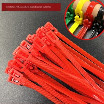 Ipari nylon kábelkötegelő leválasztható csattal — újrahasználható; anyag: nylon; vastagság 0.45 mm; szélesség 3.6–4.8 mm; testreszabható feldolgozás; licencelhető magáncímke