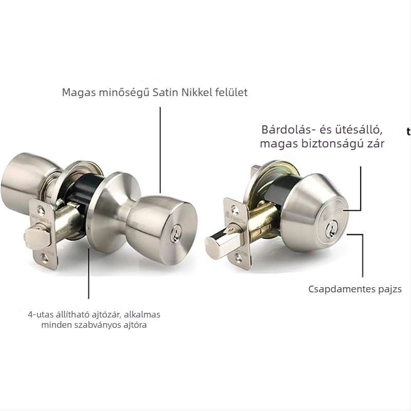 Faajtó belső ajtóhoz való zárszerkezet, rozsdamentes acél, gömb alakú dizájn, zajmentes működés, modell 03.