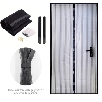 Fúrás nélküli mágneses ajtófüggöny, 9 pár mágneszár, poliészter, szúnyoghálóval, nappali, konyha és étterem számára