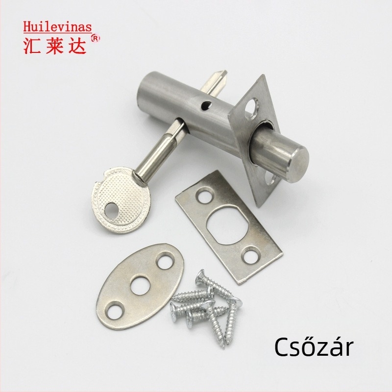 Rozsdamentes acél cső-ajtózár rejtett keresztkulcsos, modell 001, alkalmas fémből, fára és tűzvédelmi ajtókhoz.