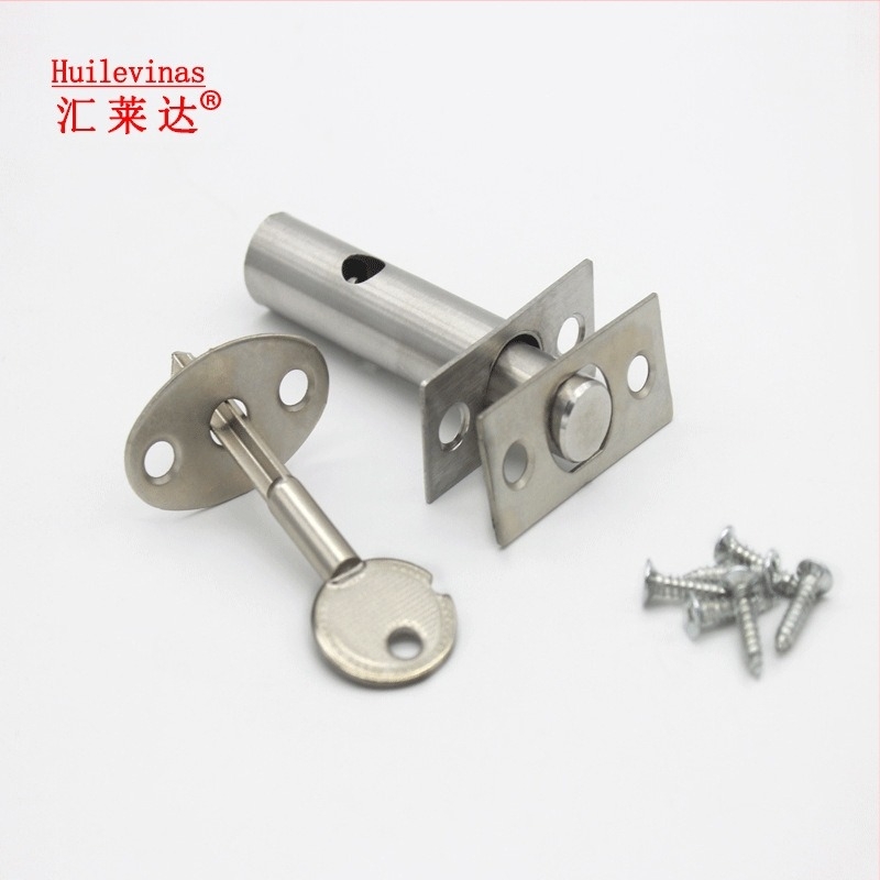 Rozsdamentes acél cső-ajtózár rejtett keresztkulcsos, modell 001, alkalmas fémből, fára és tűzvédelmi ajtókhoz.