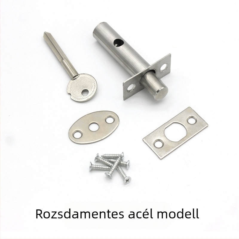 Rozsdamentes acél cső-ajtózár rejtett keresztkulcsos, modell 001, alkalmas fémből, fára és tűzvédelmi ajtókhoz.