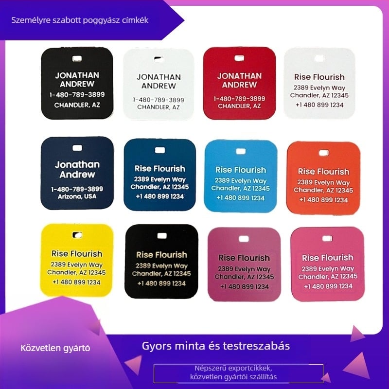 Személyre szabott poggyász címke, akril gravírozással és tintasugaras nyomtatással