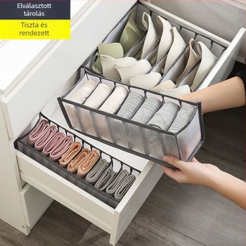 Fiókos fehérneműtároló doboz — 3 darabos készlet, osztókkal, 18 L kapacitás, anyag: nylon oxford, fehérnemű, zokni és melltartó tárolására
