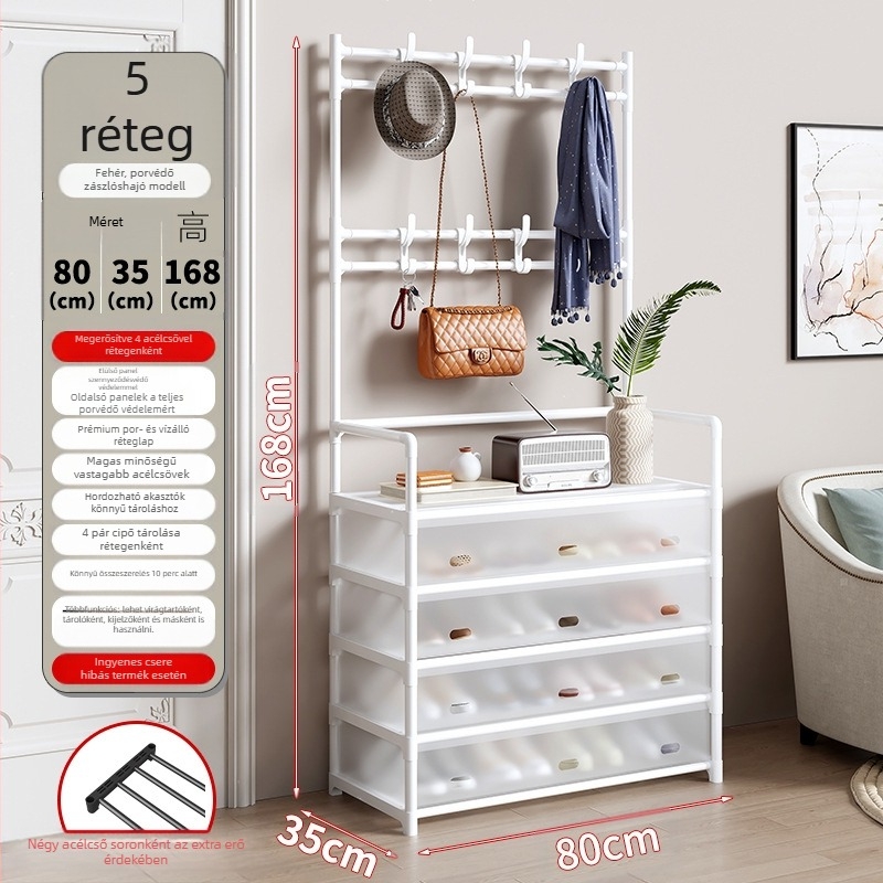 Padlón álló cipő- és sapkás állvány, fémből, FCXMJ modell, porvédett, modern minimalista stílus, nagy kapacitás