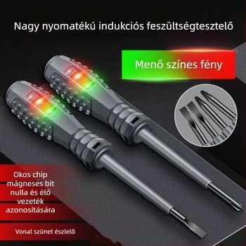 Gumírozott markolatú elektromos teszter élő vezetékekhez, LED‑indikátor, nagy nyomatékú érzékelés, mágneses bit egyenes fej