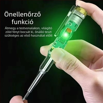 Gumírozott markolatú elektromos teszter élő vezetékekhez, LED‑indikátor, nagy nyomatékú érzékelés, mágneses bit egyenes fej
