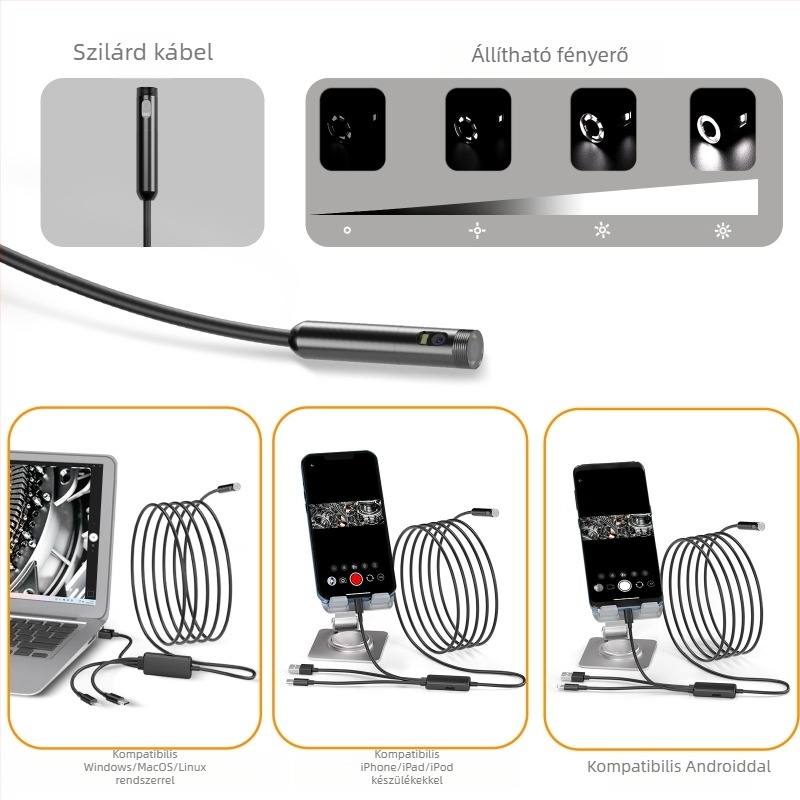Ipari endoszkóp kettős lencsékkel, három az egyben; NK-5001Pro; IP68 vízálló; szonda átmérője 5.5/8.0 mm; működési hossz 1000/2000/3000/5000 mm; 2.0 MP