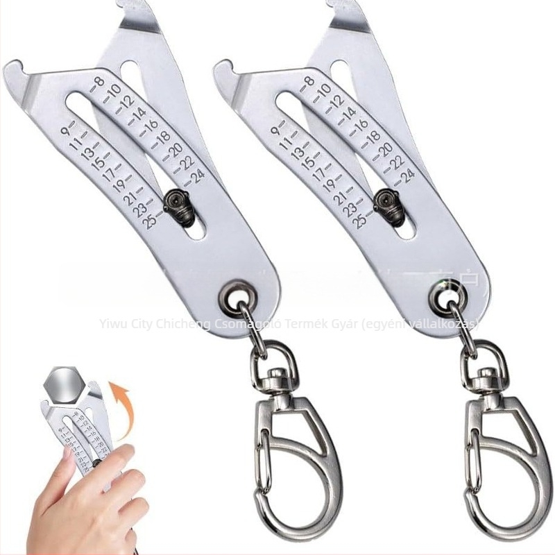 Menetméret-ellenőrző kulcstartó – Pontos fém mérőeszköz otthoni használatra, egyenként csomagolva PP zacskóban