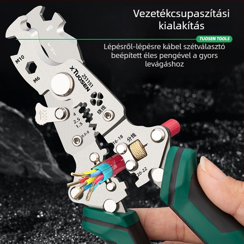 Tuosen összecsukható vezetékcsupaszító fogó – többfunkciós kábelcsupaszító eszköz, modell 251151, tömeg 0.24 kg