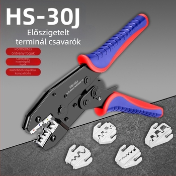 Többcélú crimpelőfogó készlet – szigetelt, csupasz és csatlakozó terminálokhoz, SANJIANG, magas széntartalmú acél, tömeg 1.2