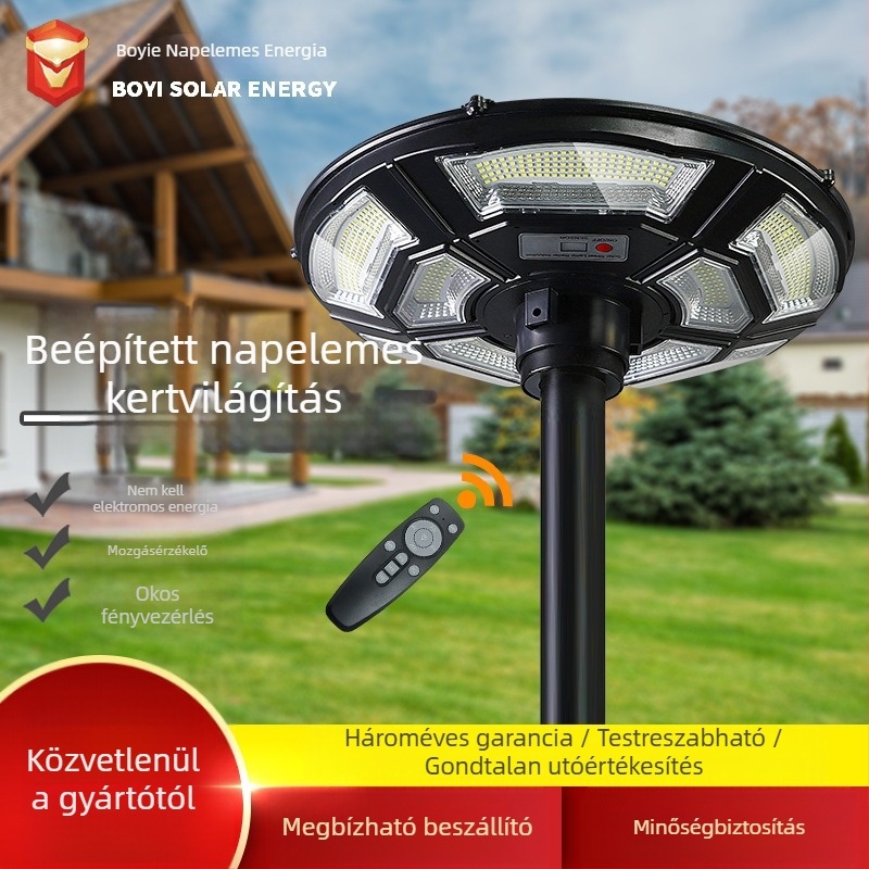 Napelemes kültéri LED utcai lámpa a kerthez, IP66, 12–20W, 6V, 6–12 órás világítás