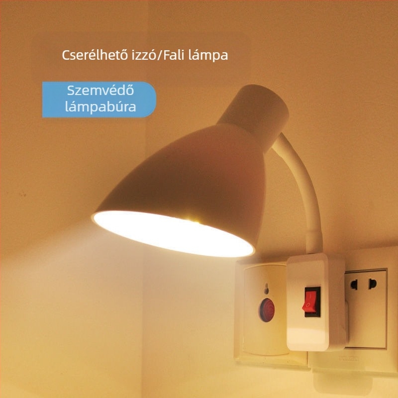 LED energiatakarékos fali lámpa hálószobához konnektorral és kapcsolóval, éjjeli fény lámpabúrával