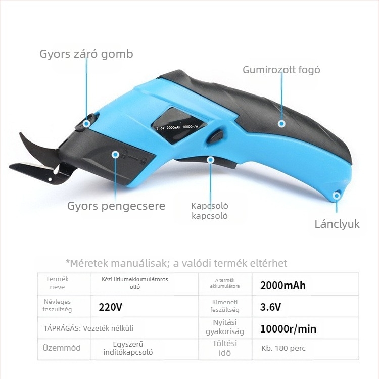 Textil- és bőrkészítéshez készült elektromos olló, újratölthető Li-ion akkumulátorral, 16,8–21V tartományban, Wanyu hardware