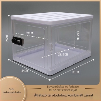 Jelszózáras átlátszó tároló doboz, összecsukható, ABS+PP, 12L, 31×24×20 cm