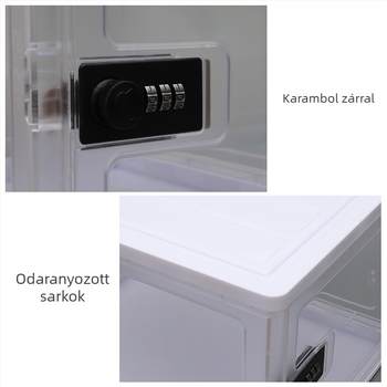Jelszózáras átlátszó tároló doboz, összecsukható, ABS+PP, 12L, 31×24×20 cm