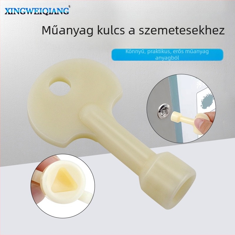 Külső használatra készült kuka fedélzár háromszög-zárral és nyelvű kulccsal