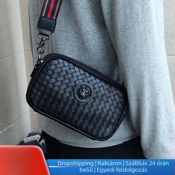 Férfiaknak szóló PU bőr crossbody táska, egyszínű mintázat, bélés poliészter-pamut