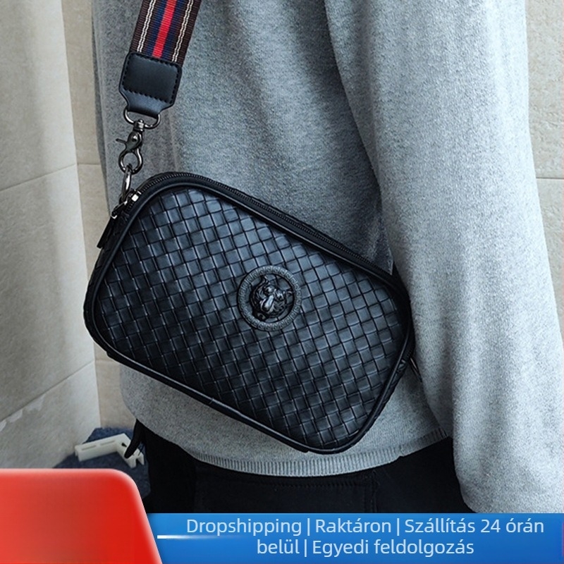 Férfiaknak szóló PU bőr crossbody táska, egyszínű mintázat, bélés poliészter-pamut