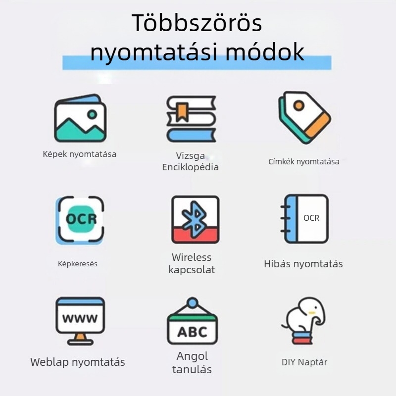 Hordozható Bluetooth hőnyomtató vonalkódokhoz — címke formátum 57×30 mm, hőpapír, beépített 1200mAh akkumulátor, hálózati nyomtatás támogatott