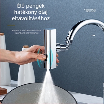 Konyhai mosogató csaptele szórás elleni védelemmel, univerzális forgó fej, három üzemmódú sugárzás, kibővíthető fej, réz/plasztik test, elektroplattolt felület