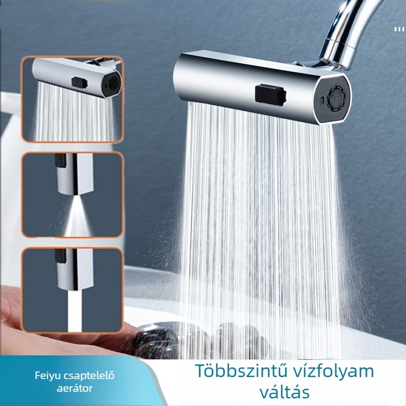 Konyhai mosogató csaptele szórás elleni védelemmel, univerzális forgó fej, három üzemmódú sugárzás, kibővíthető fej, réz/plasztik test, elektroplattolt felület