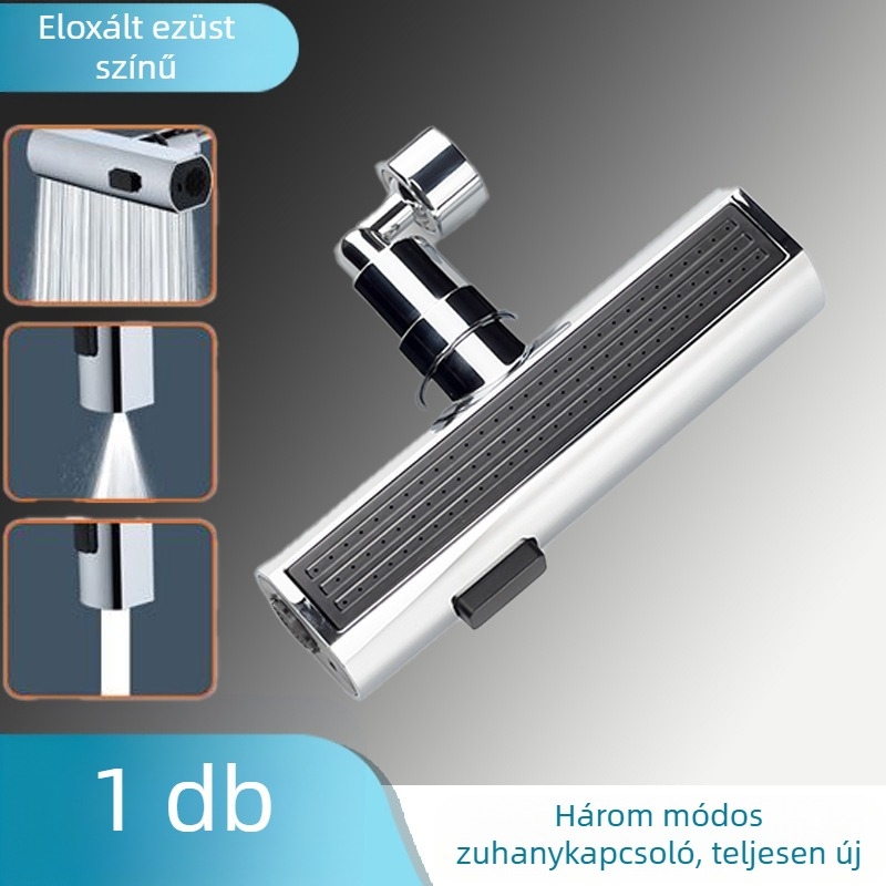 Konyhai mosogató csaptele szórás elleni védelemmel, univerzális forgó fej, három üzemmódú sugárzás, kibővíthető fej, réz/plasztik test, elektroplattolt felület