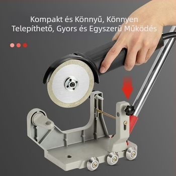 Elektronikus csempehézag-tisztító eszköz alumínium tartóval, amely a szögcsiszoló átalakításával kézi, automatikus hézag-tisztítást tesz lehetővé