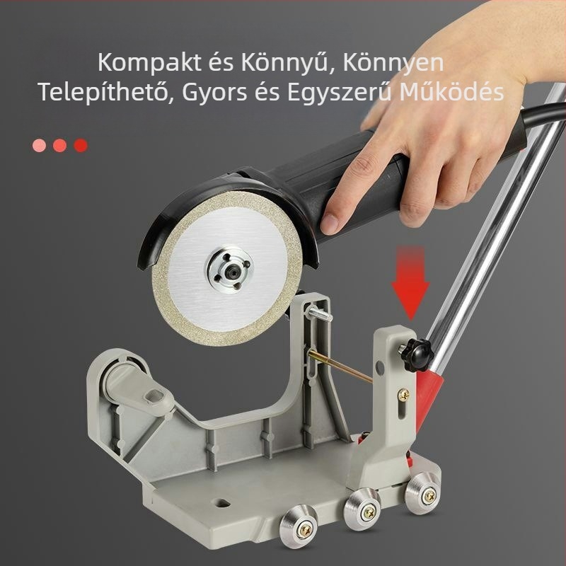 Elektronikus csempehézag-tisztító eszköz alumínium tartóval, amely a szögcsiszoló átalakításával kézi, automatikus hézag-tisztítást tesz lehetővé