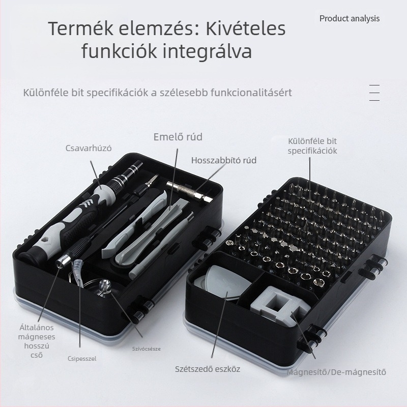 115-in-1 precíz csavarhúzó készlet órákhoz, szemüvegekhez, telefonokhoz és számítógépekhez; mágneses krómo-vanádium acél eszköz, 475 g