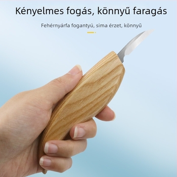 3 részes faragó eszköz készlet fához: faragó kés, kanál kés és kaparó – kézzel faragott mintákkal
