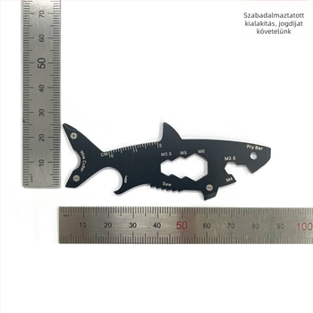 EDC túlélő eszköz kártya, cápa alakú sörnyitó, rozsdamentes acél, 18 g, 15-az-1 többfunkciós kulcstartó
